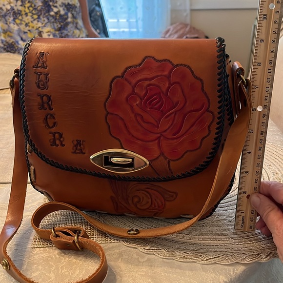 Leather Mexican Tooled Bag New with Roses - Picture 3 of 4